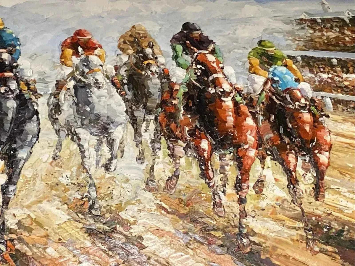 art-scène-vie-course-chevaux-hippique-galop-peinture-huile-toile - Kikooyou Art Gallery