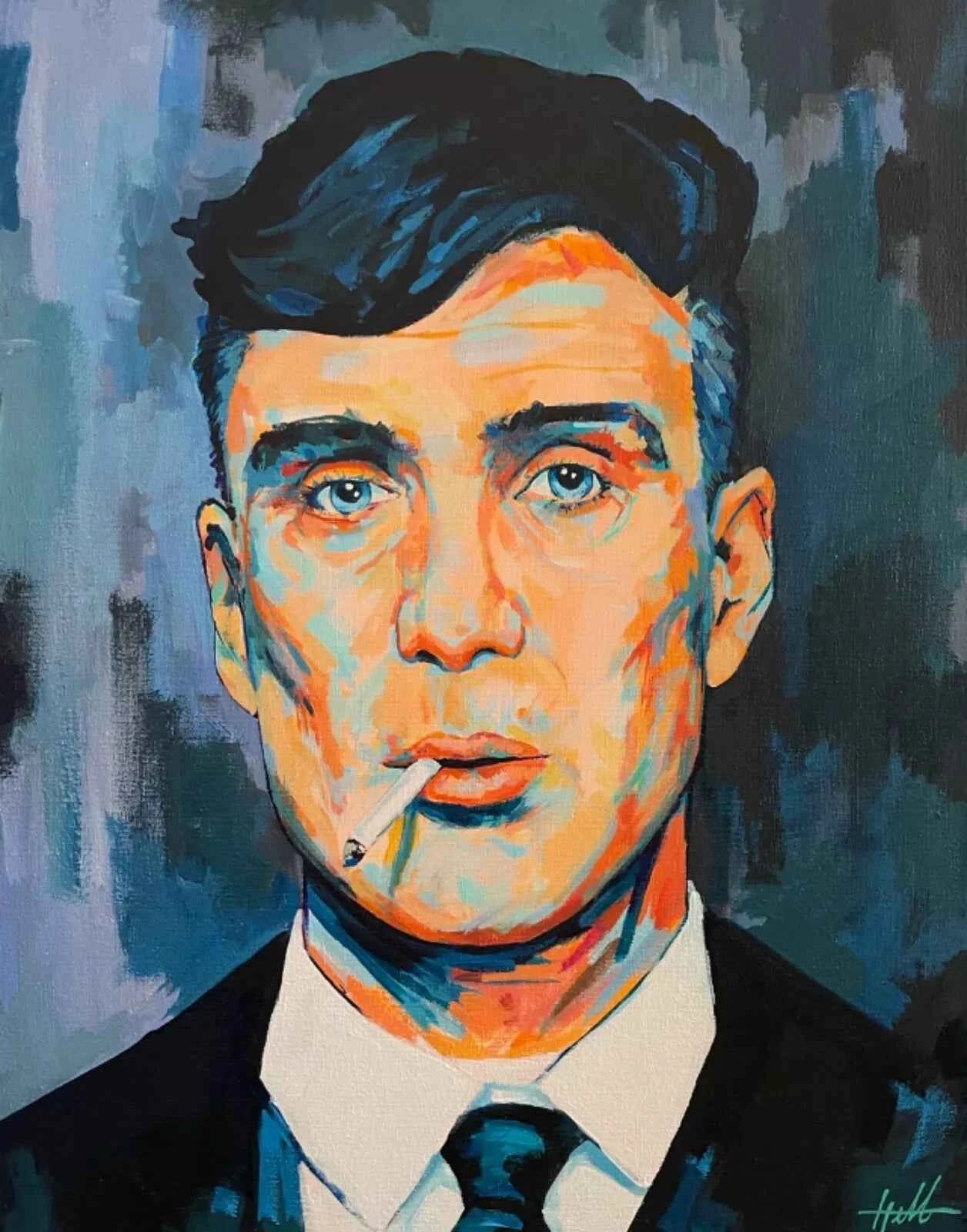 art-portrait-masculin-homme-acteur-série-Peaky Blinder -peinture-huile-toile
