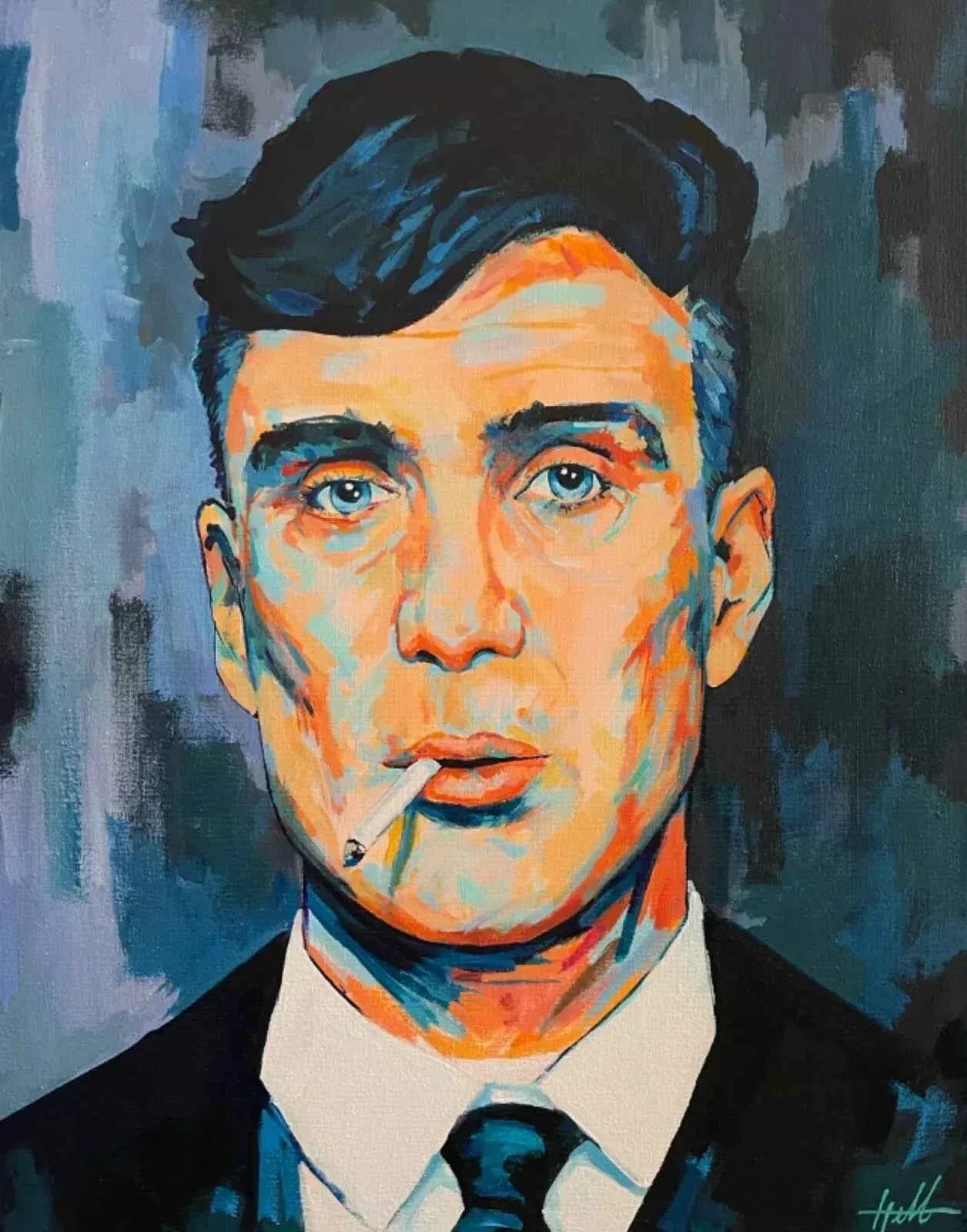 art-portrait-masculin-homme-acteur-série-Peaky Blinder -peinture-huile-toile - Kikooyou Art Gallery