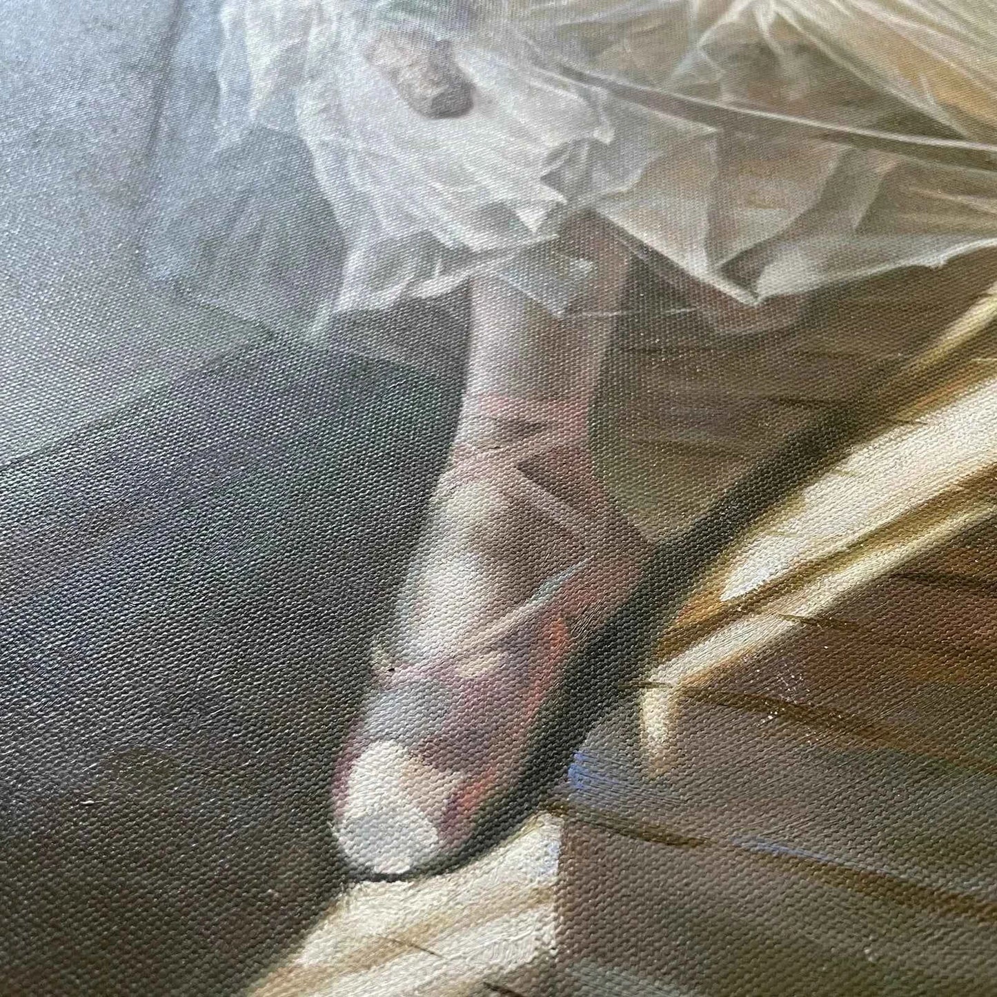 art-portrait-scène-danseuse-ballerine-préparation-ballet-peinture-huile sur toile