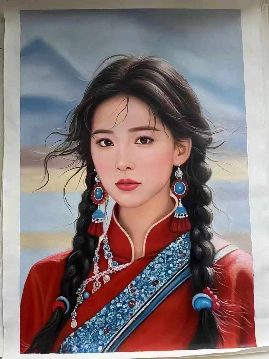 art -portrait-féminin-jeune-femme-asiatique-bijoux-peinture-huile sur toile - Kikooyou Art Gallery