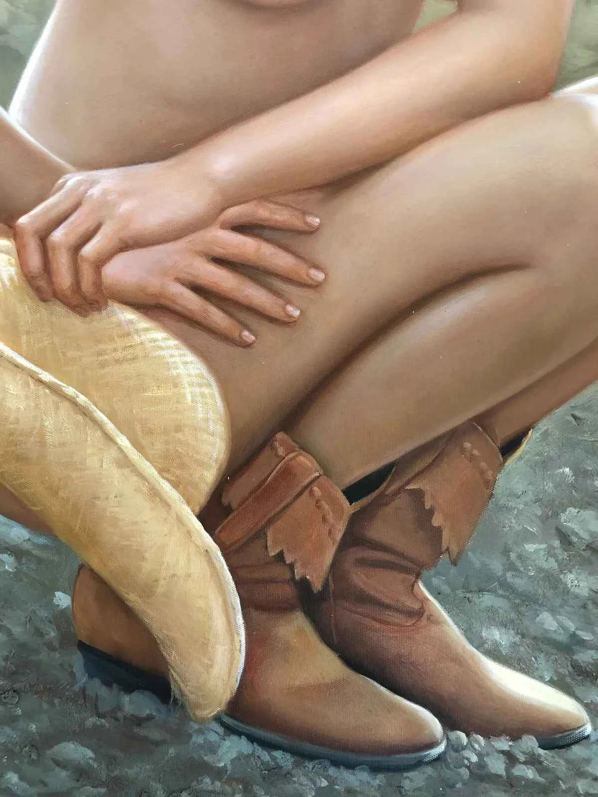 art-érotique-nue-féminin-femme-intégrale-chapeau-peinture-huile-toile