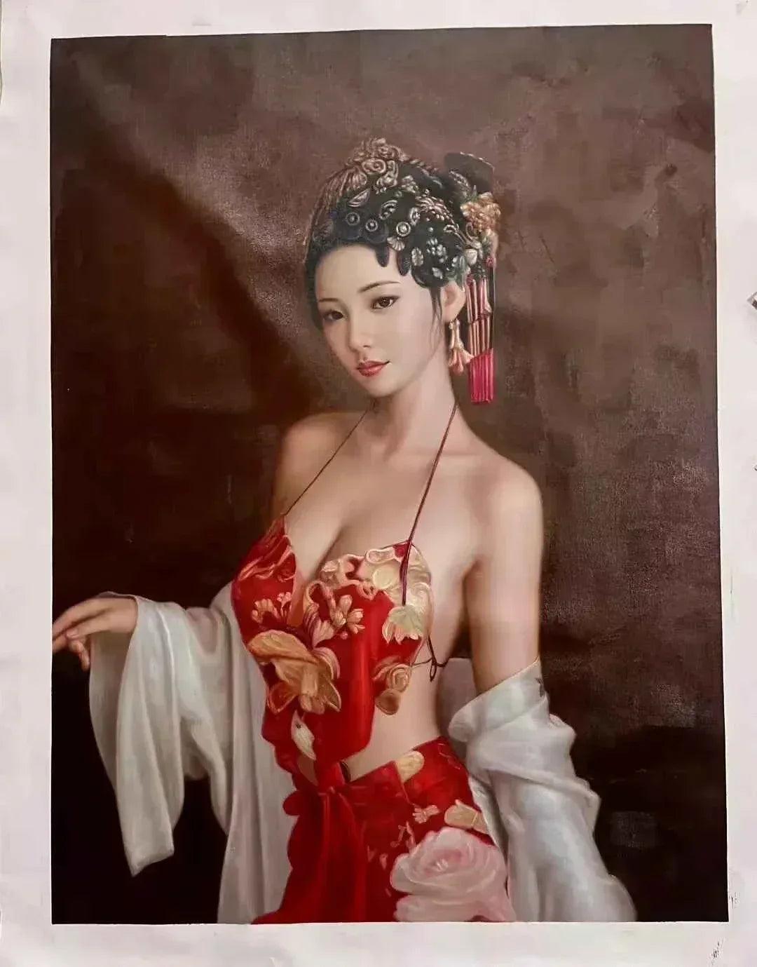 art -portrait-féminin-jeune-femme-asiatique-élégante-peinture-huile sur toile - Kikooyou Art Gallery