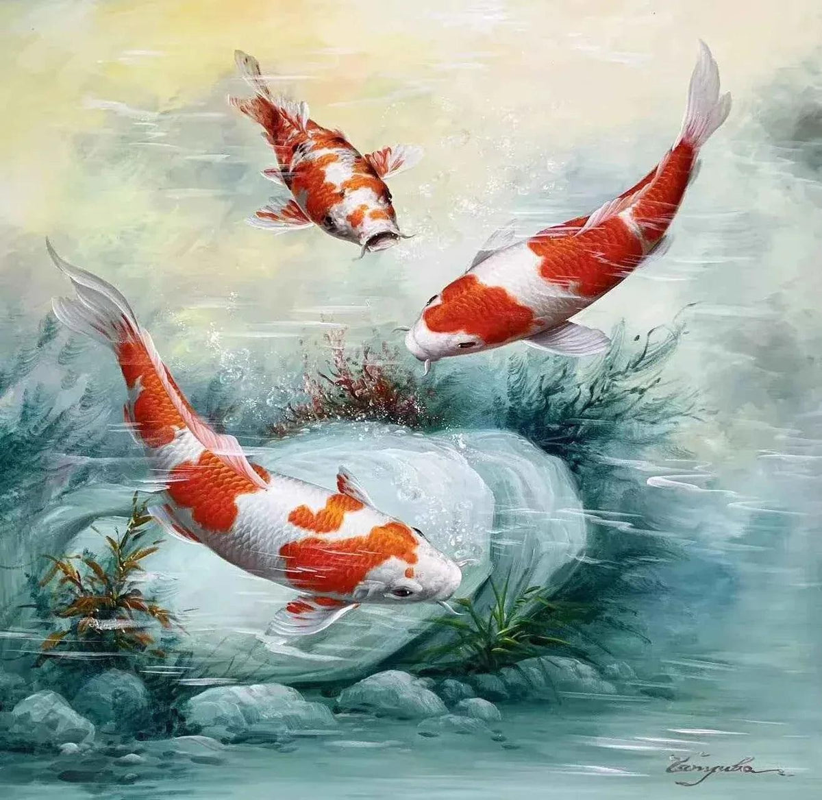 art-animal-poissons-carpes-koi-peinture-huile-toile - Kikooyou Art Gallery