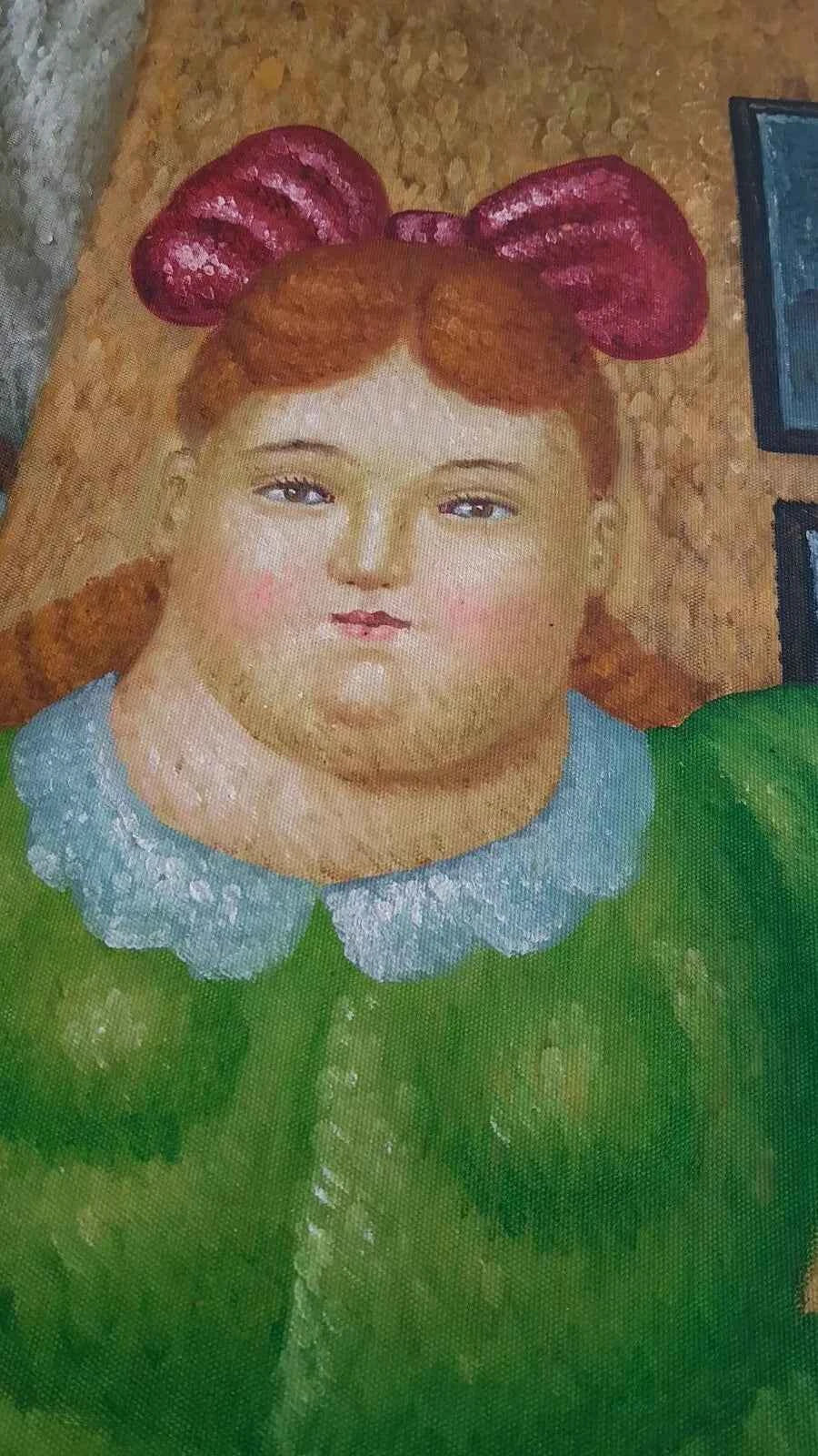 art-moderne-scène-vie-petite-fille-tricot-peinture-huile-toile