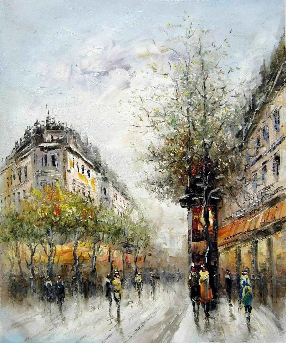 art-scène-vie-rue-Paris-France-personnages-peinture-huile-toile - Kikooyou Art Gallery