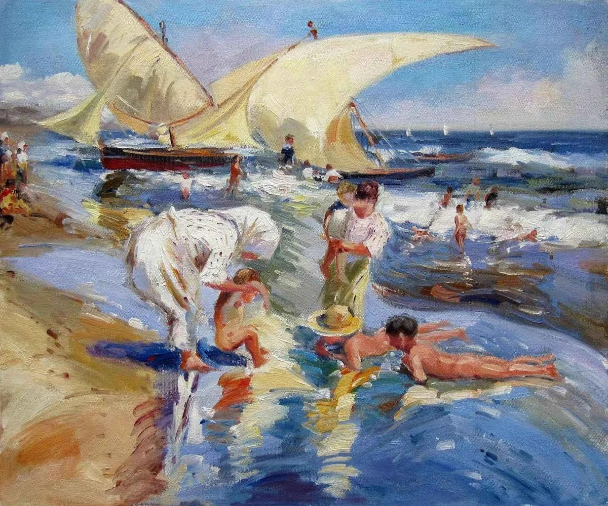 art-décoration-scène-vie-plage-personnages-peinture-huile-toile - Kikooyou Art Gallery