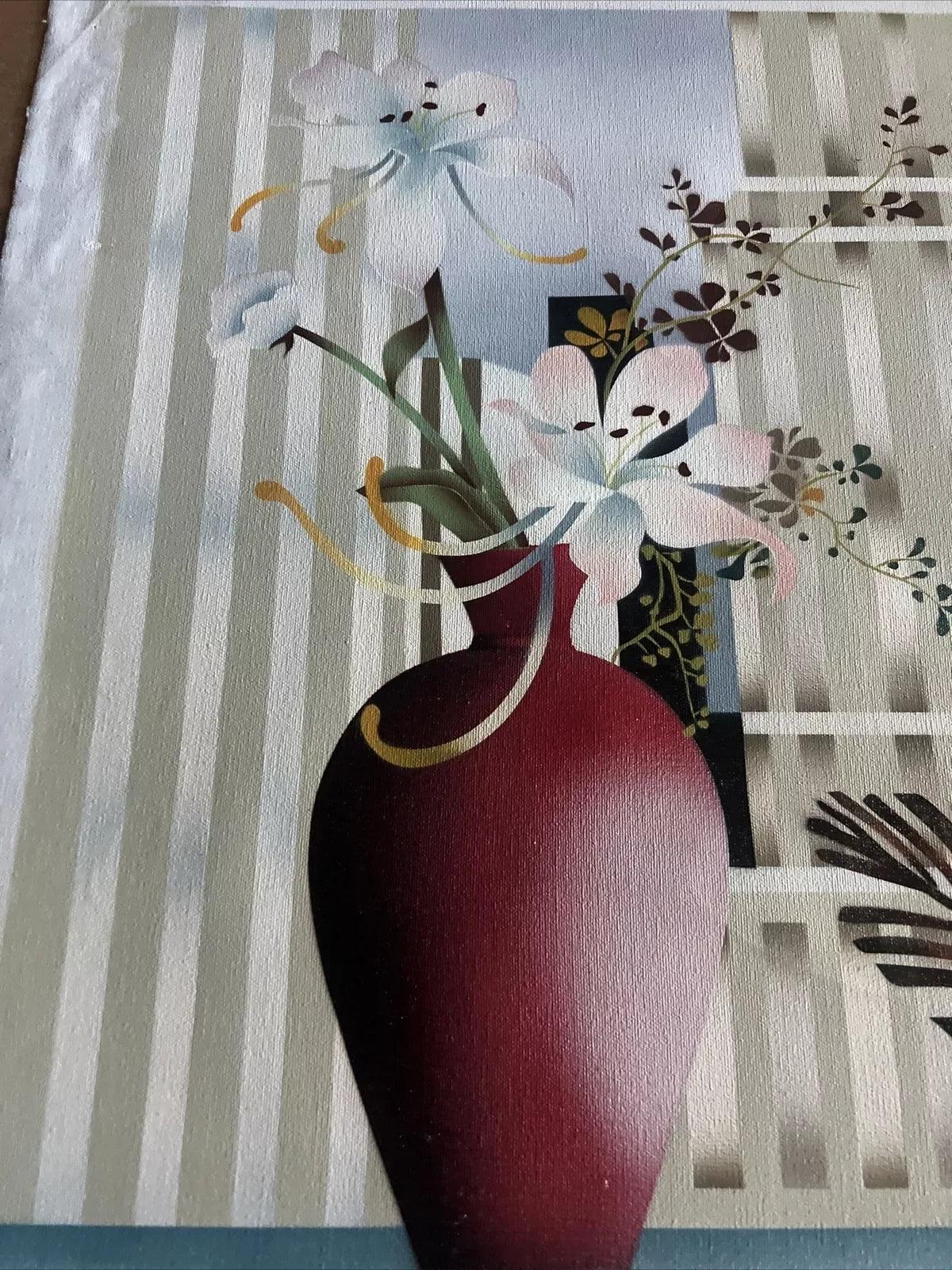 art-moderne-floral-nature-morte-bouquet-fleurs-vase-peinture-huile-toile - Kikooyou Art Gallery