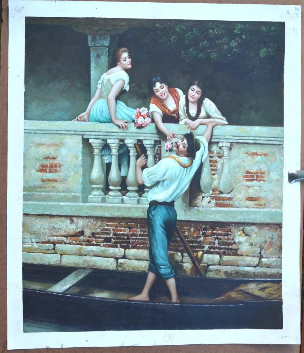 art-scène-vie-homme-amoureux-galant-gondole-peinture-huile-toile - Kikooyou Art Gallery