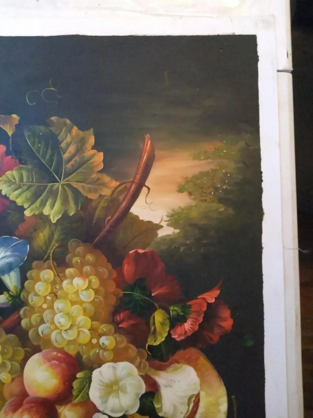 art-nature-morte-fruits-fleurs-peinture-huile-toile - Kikooyou Art Gallery