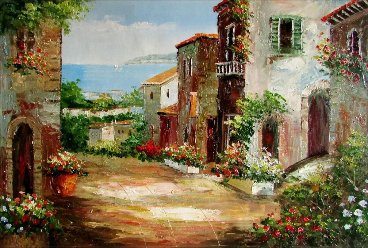 art-paysage-italie-toscane-village-peinture-huile-toile - Kikooyou Art Gallery