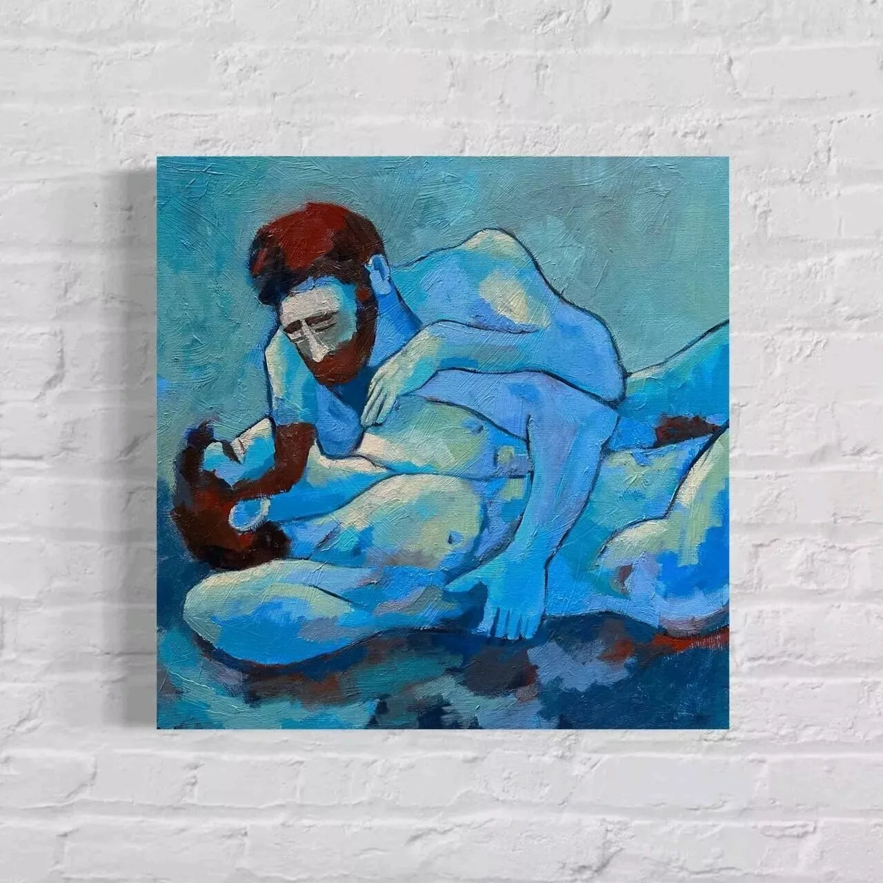 art-moderne-érotique-gay-peinture-huile sur toile-originale-hommes-nus