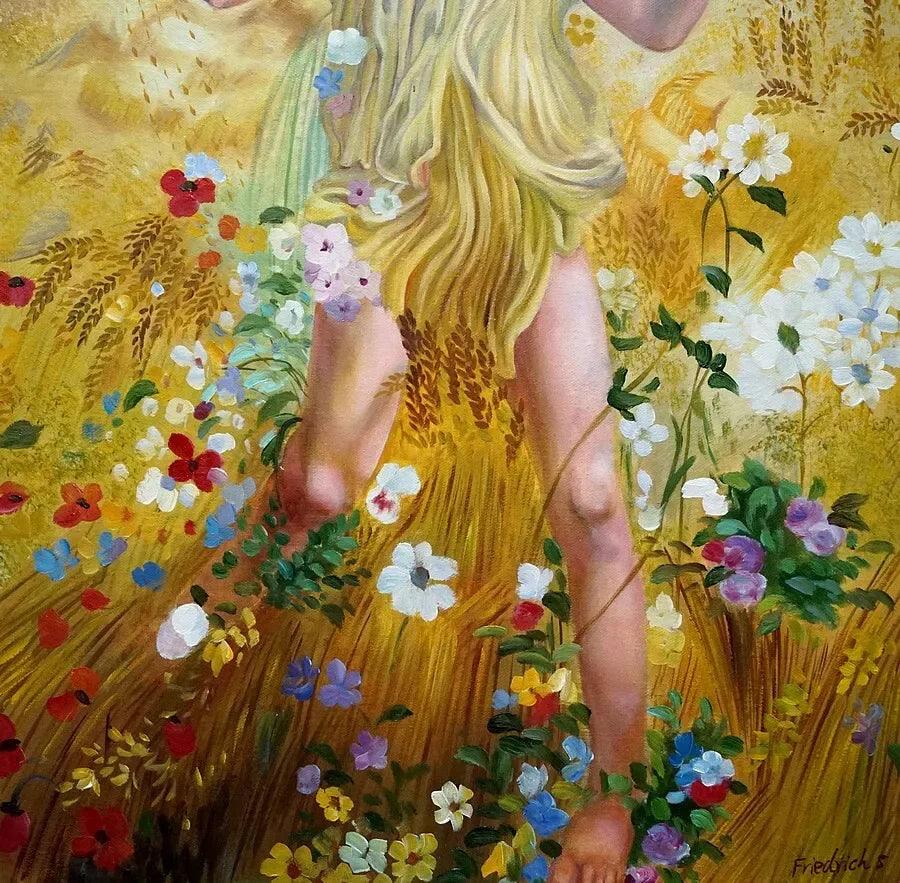 art-moderne-été-fille-blé-huile sur toile - Kikooyou Art Gallery