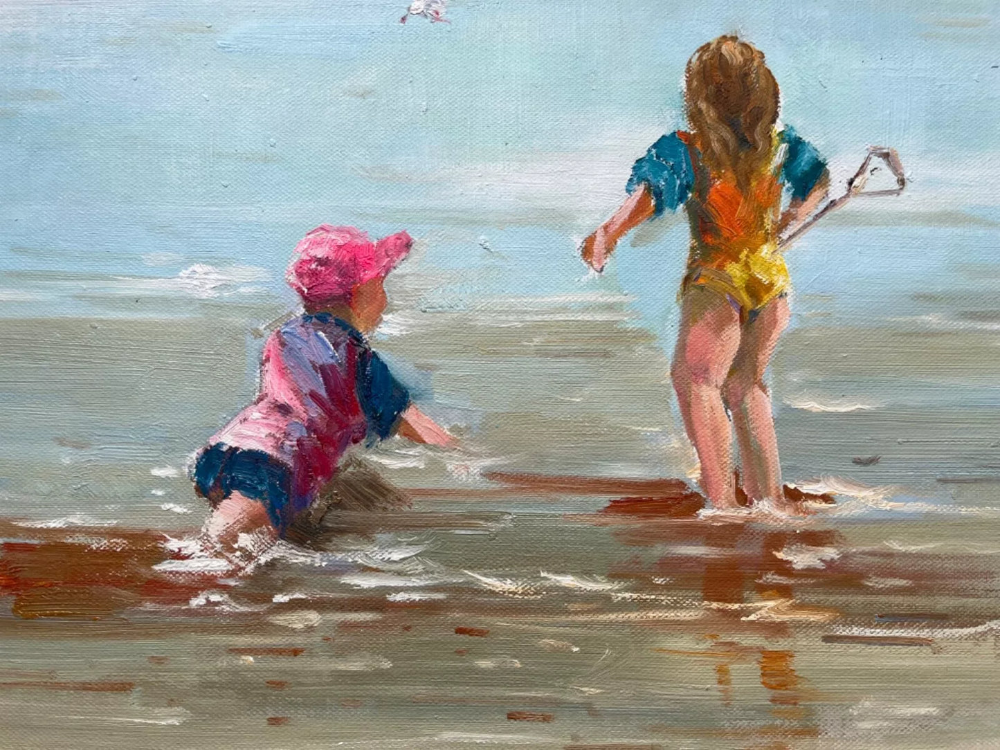 art-scène-vie-enfants-plage-peinture-originale-huile-toile