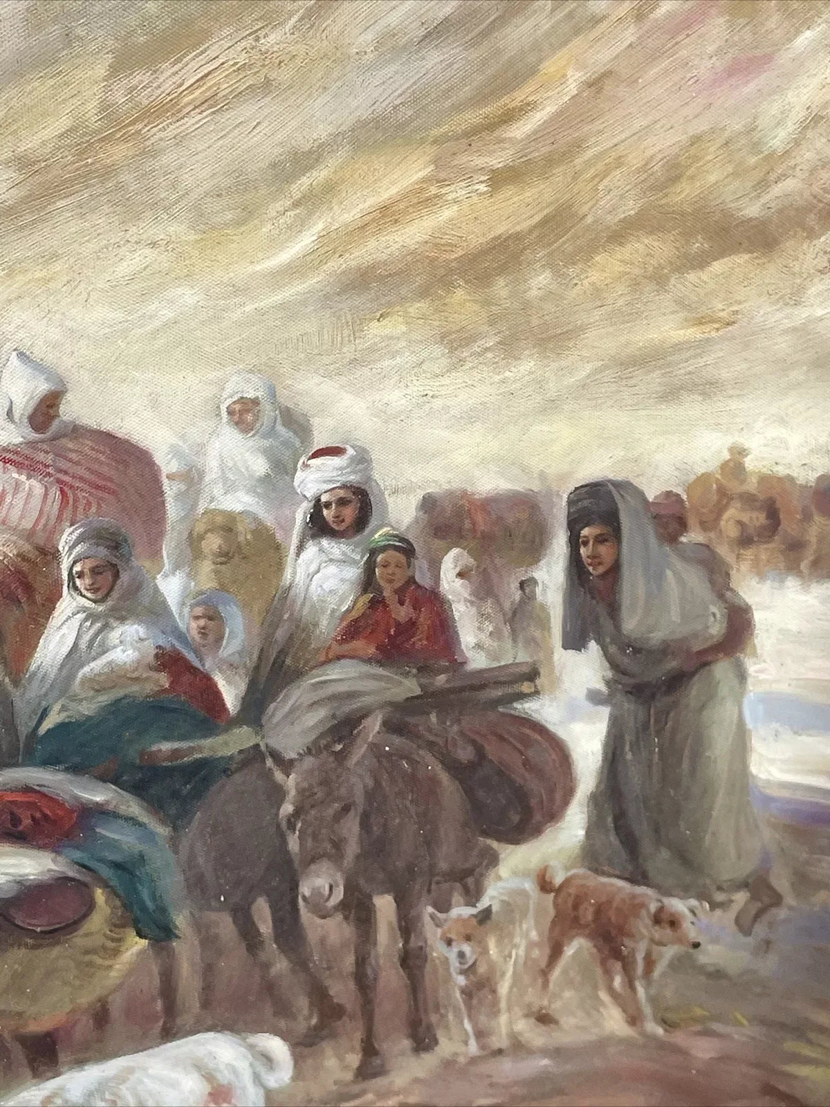 art-orientamisme-personnages-arabe-chameau-femme-peinture-huile-toile-H: 132cmxL60cm-52"x24" - Kikooyou Art Gallery