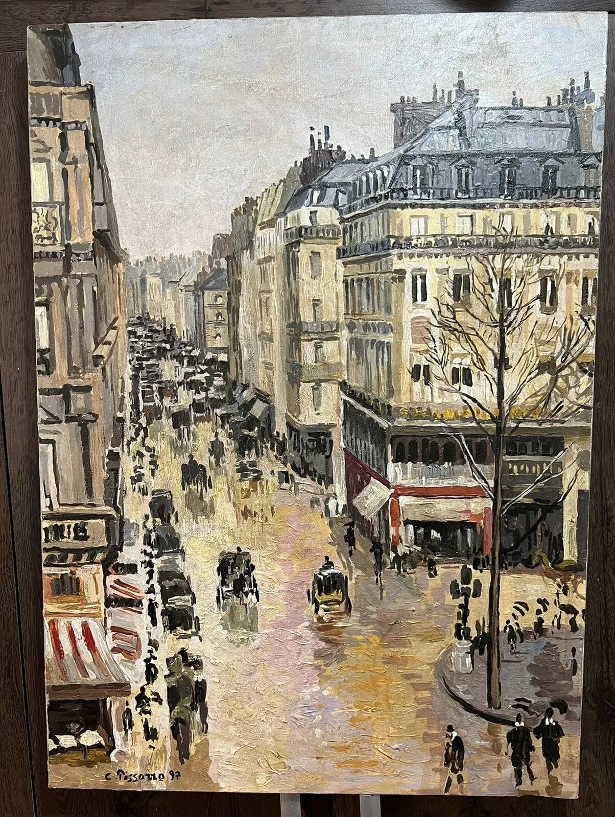art-paysage-scène-rue-Paris-personnages-peinture-huile-toile-d'après Pissaro - Kikooyou Art Gallery