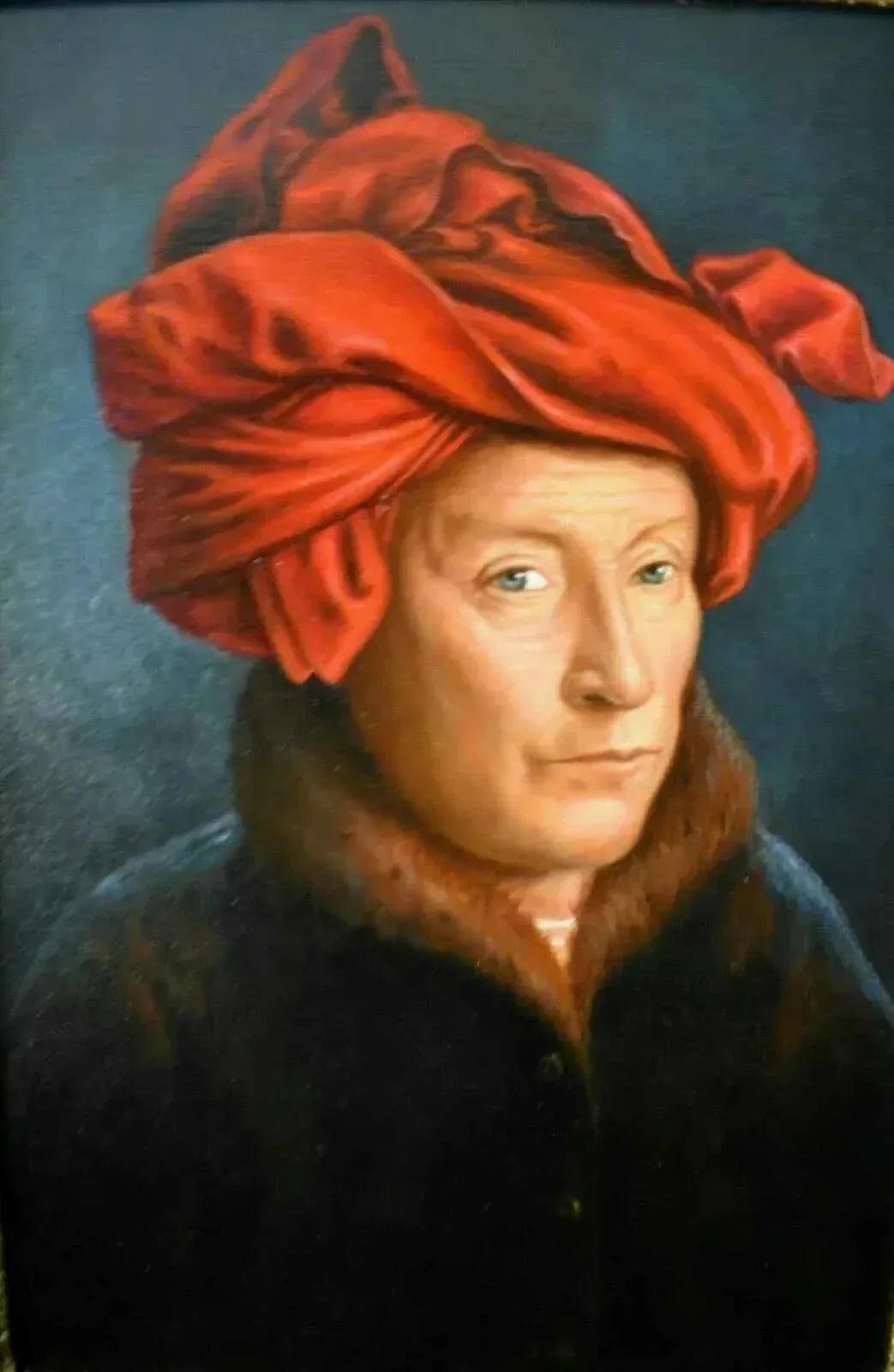 art-portrait-masculin-homme-turban-rouge-peinture-huile-toile - Kikooyou Art Gallery