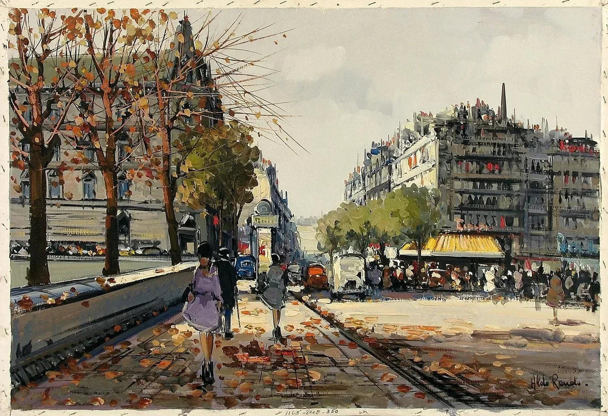art-urbain-paysage-personnages-scène-rue-Paris-peinture-huile-toile - Kikooyou Art Gallery