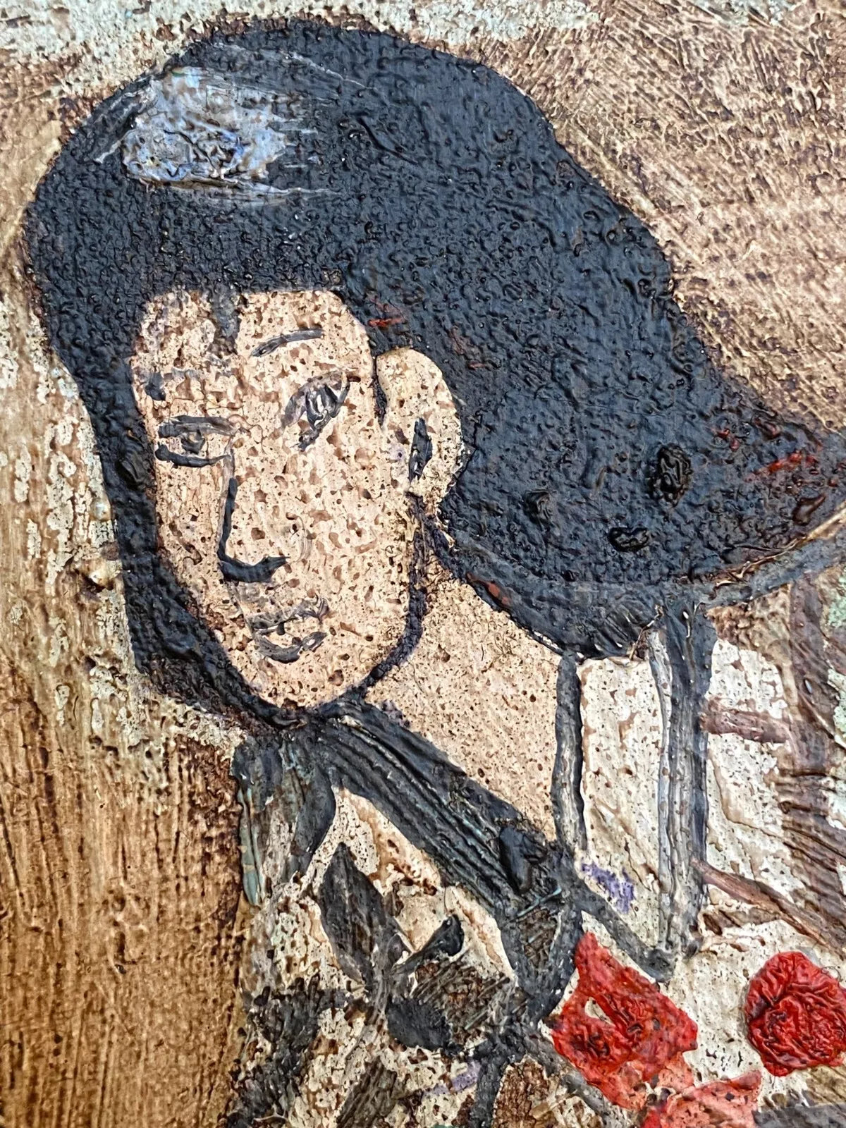 art-moderne-portrait-feminin-femme-costume-traditionnel-japonaise-kimono-peinture-huile-toile