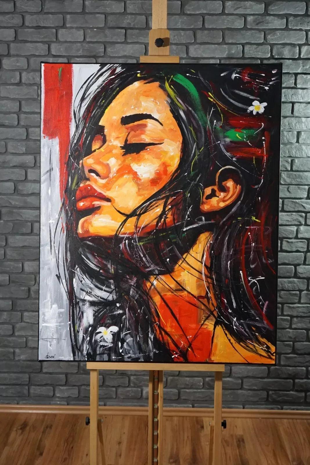 Grand tableau acrylique original simple contemporain peint main visage abstrait (Copie) - Kikooyou Art Gallery
