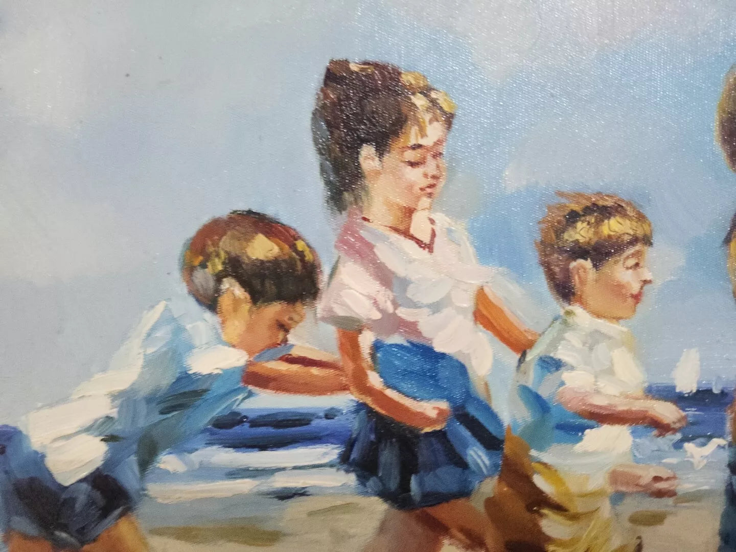 art-scene-vie-enfants-plage-peinture-huile-toile