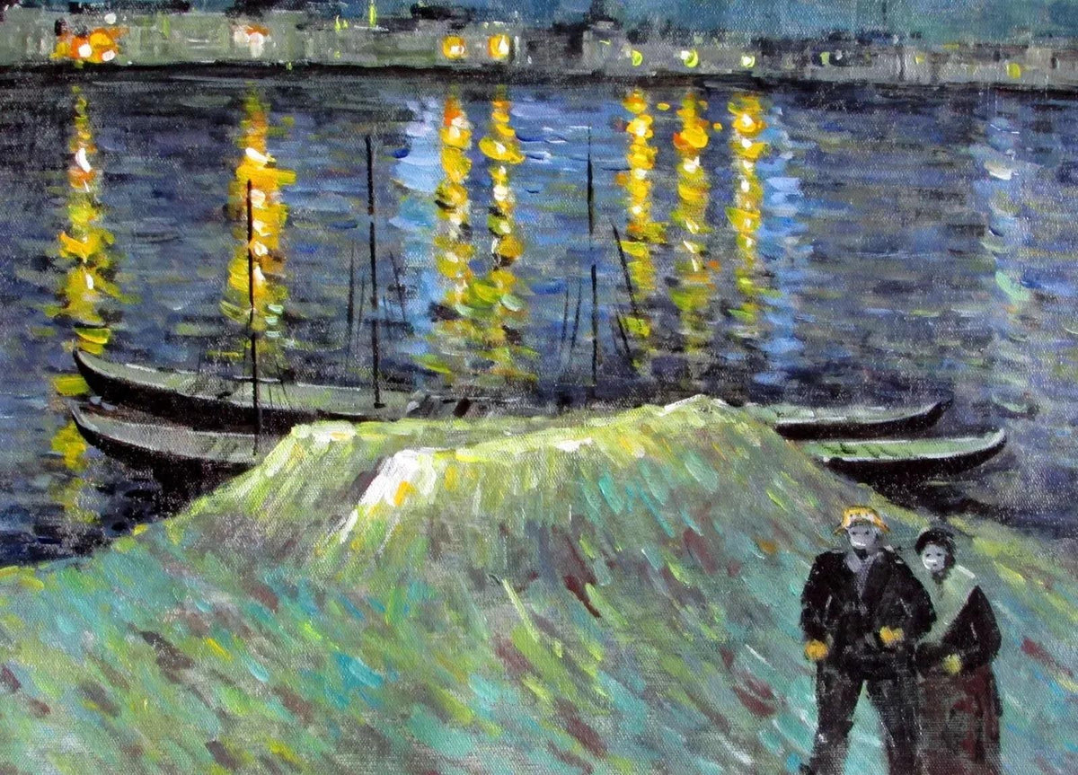art-scène-vie-nuit étoilée-Rhône-peinture-huile-toile - Kikooyou Art Gallery