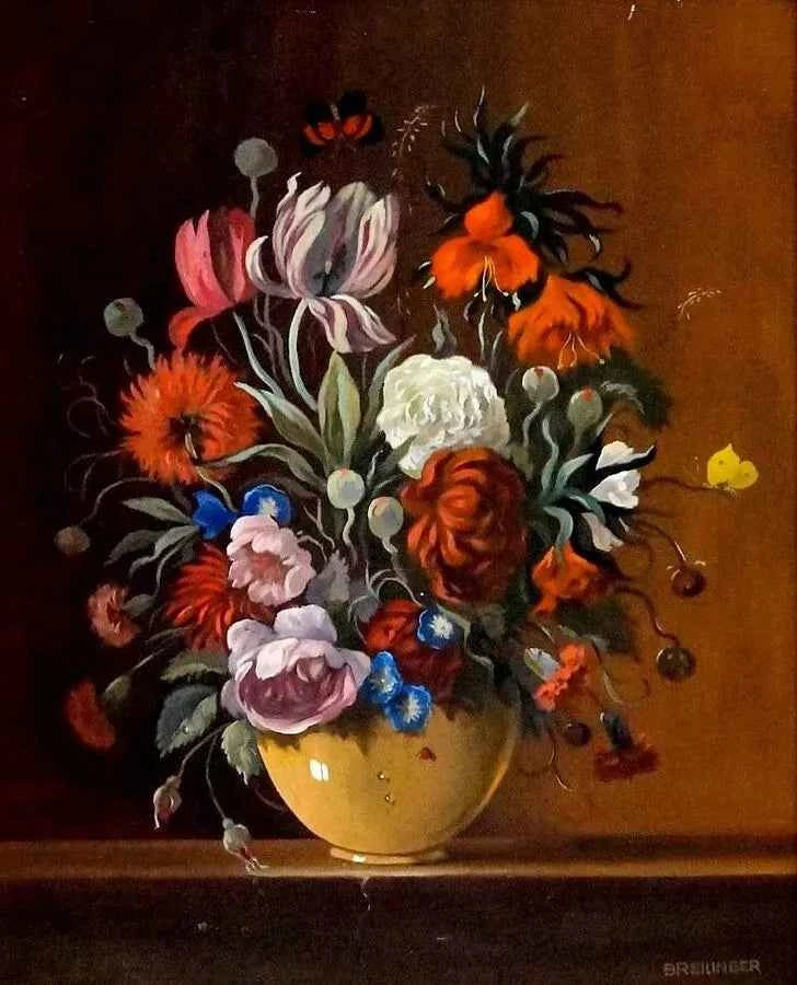 art-nature morte-peinture-huile sur toile-bouquet-fleurs-dans vase