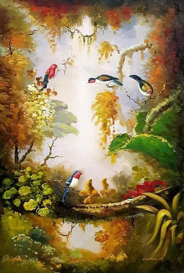 Peinture à l'huile oiseaux forestiers, oiseaux sauvages, peintures d'oiseaux peintes à la main - Kikooyou Art Gallery
