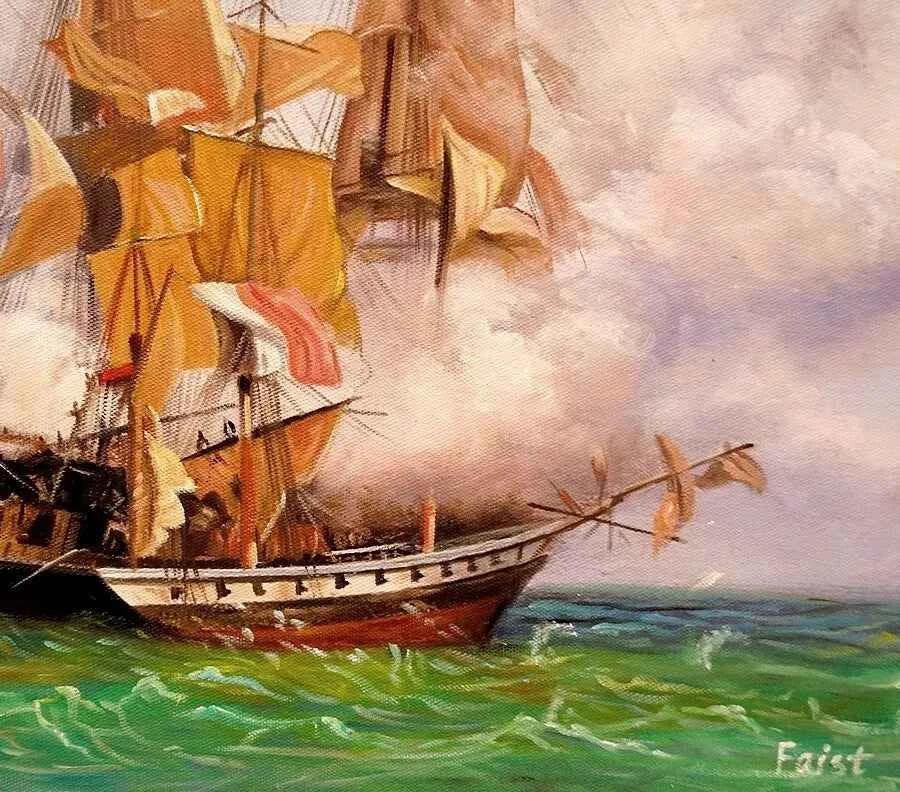 art-scène-bataille-navale-galion-frégate-peinture-huile-toile - Kikooyou Art Gallery