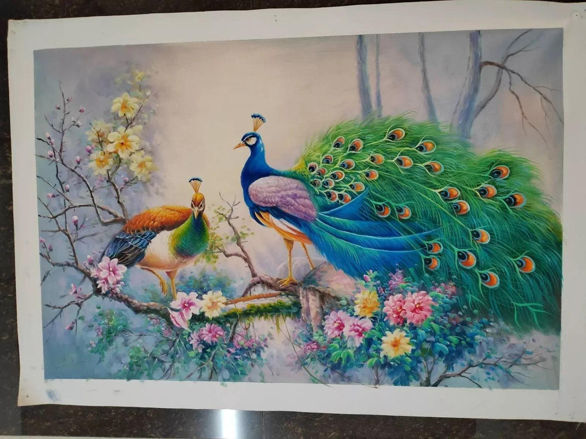 art-animal-paon-peinture-huile-toile - Kikooyou Art Gallery