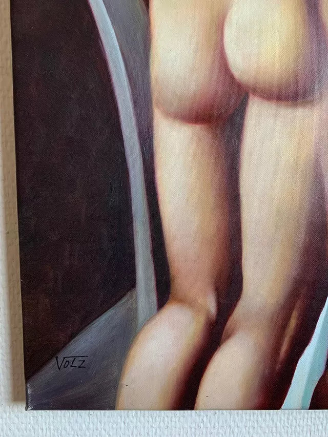 art-deco-adam-eve-tableau-peinture-huile sur toile-signée voltz