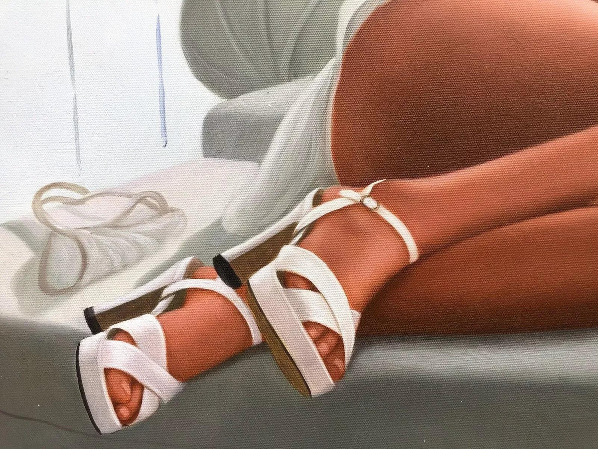 art-decoration-tableau-peinture-huile-toile-portrait-feminin-femme-sexy-nue-endormie-canapé - Kikooyou Art Gallery