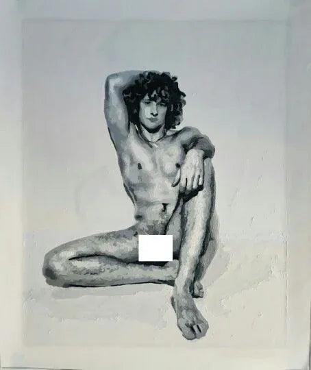Peinture homme nu huile sur toile noir et blanc originale - Kikooyou Art Gallery