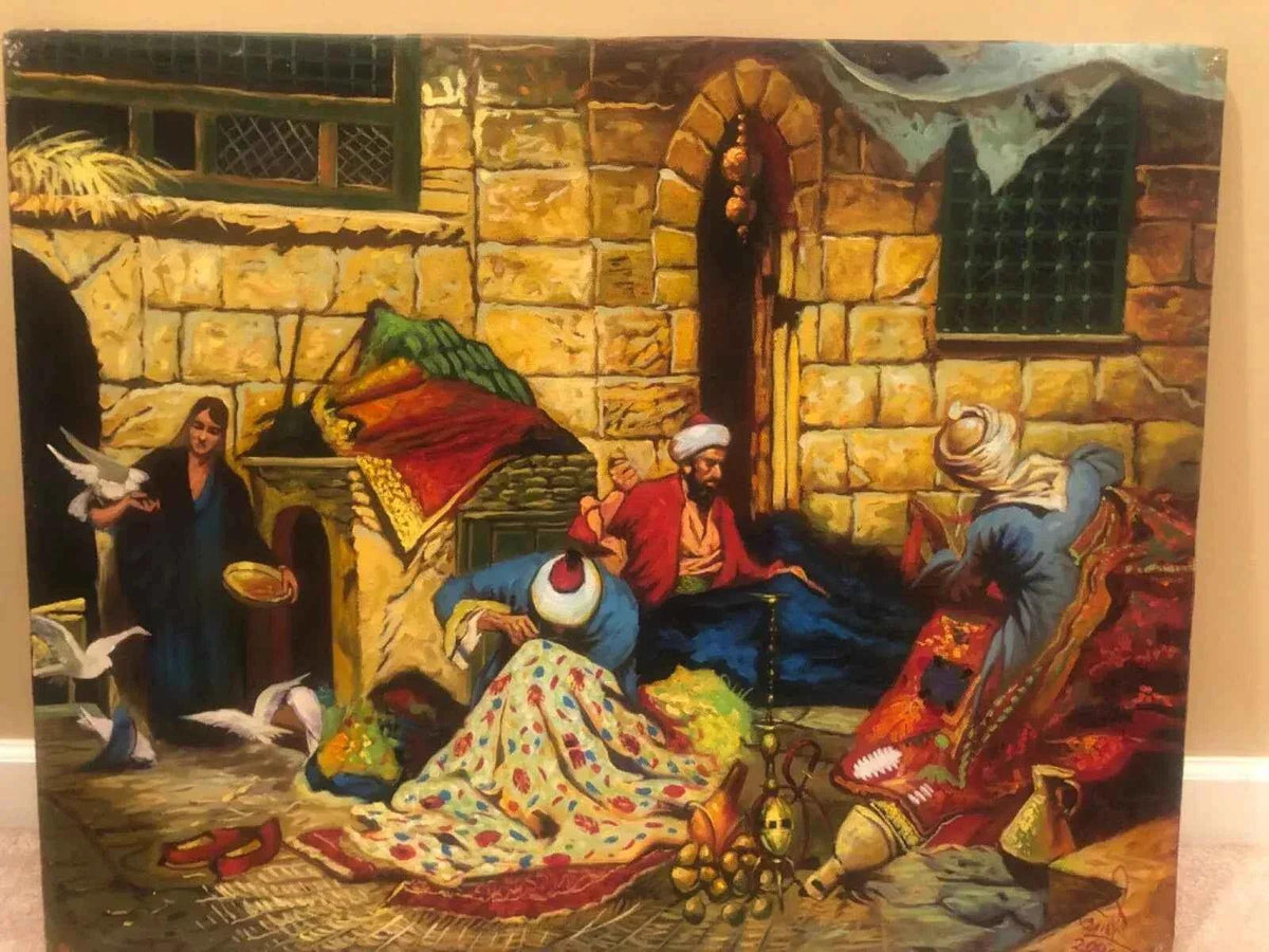 art-orientalisme-scène-vie-arabe-tapis-peinture-huile-toile - Kikooyou Art Gallery