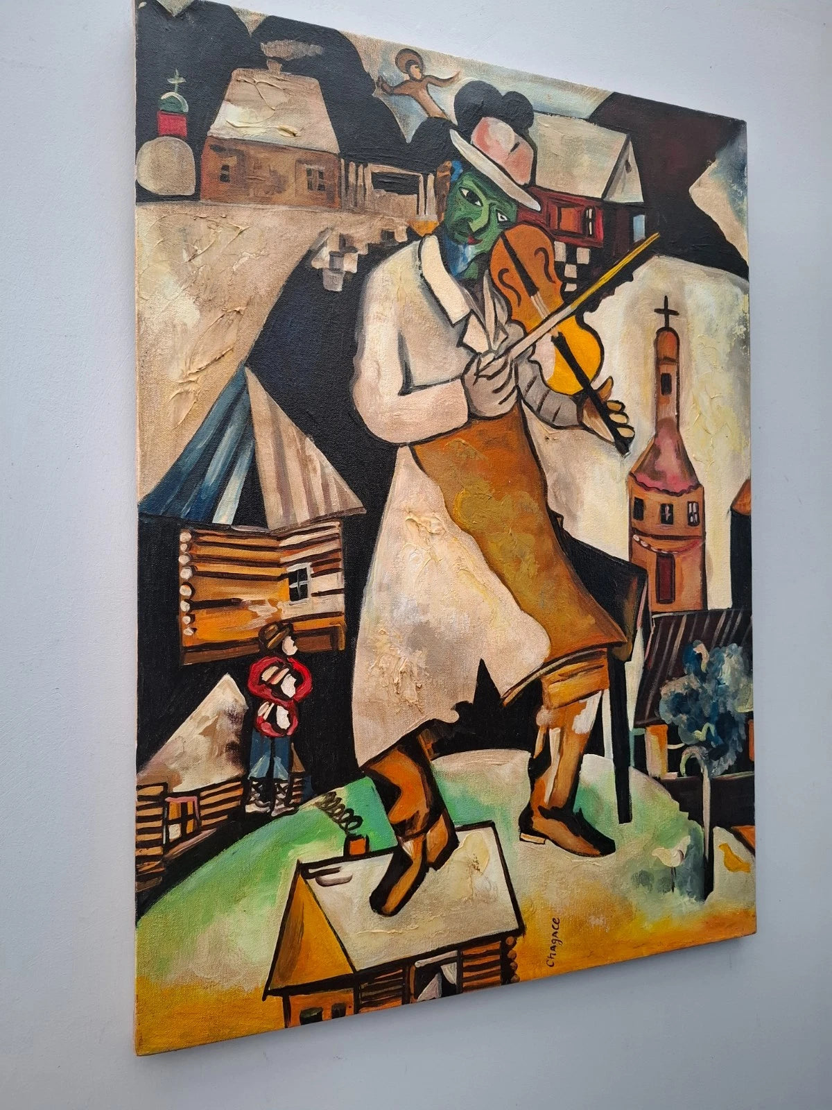 violon sur le toit tableau peinture huile sur toile d'après Chagall