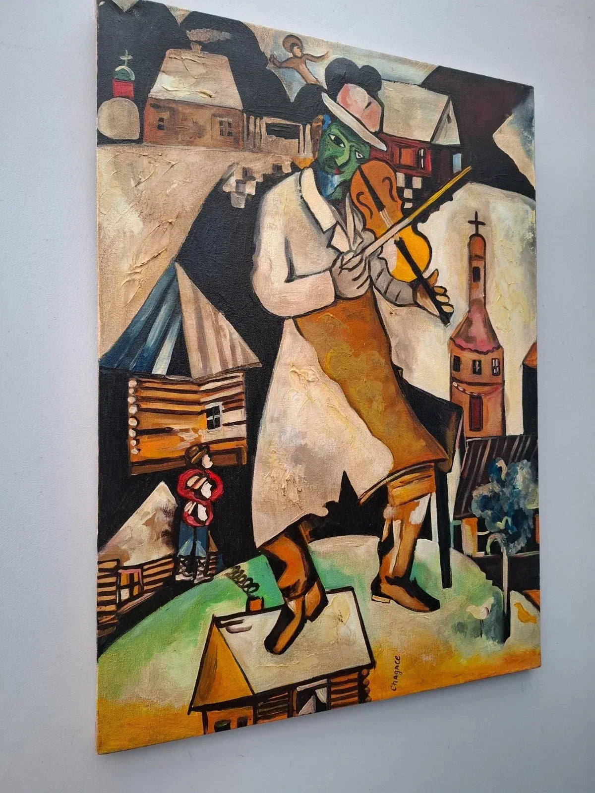 violon sur le toit tableau peinture huile sur toile d'après Chagall - Kikooyou Art Gallery