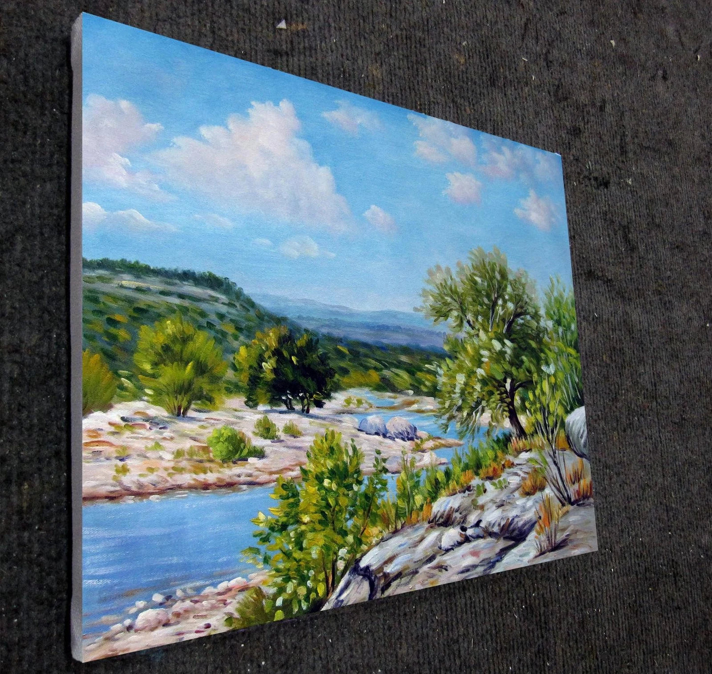 art-decoration-paysage-campagne-bord-riviere-arbre-peinture-huile-toile