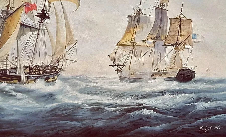 art-decoration-tableau-peinture-huile-toile-scene-bataille-navale - Kikooyou Art Gallery