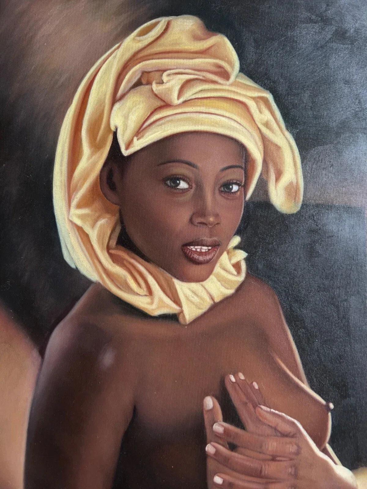 art-portrait-femme-africaine-nue-peinture-huile sur toile - Kikooyou Art Gallery