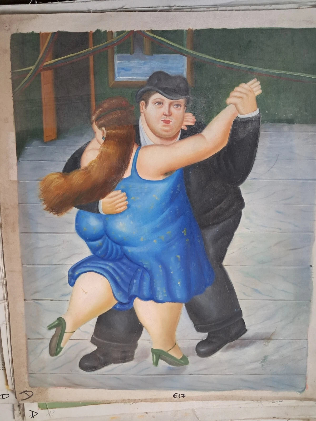 art-decoration-tableau-peinture-huile-toile-portrait-femme-homme-danse-d'apres Botero
