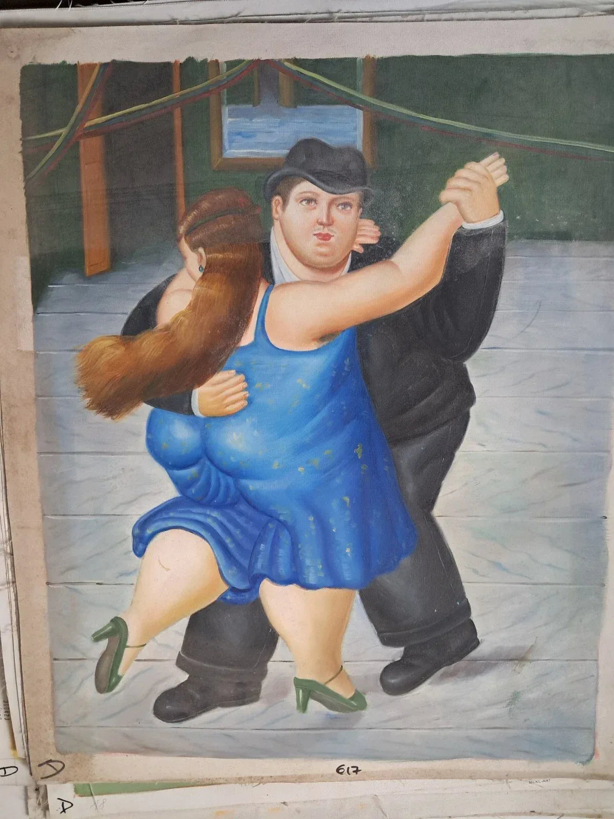 art-decoration-tableau-peinture-huile-toile-portrait-femme-homme-danse-d'apres Botero - Kikooyou Art Gallery