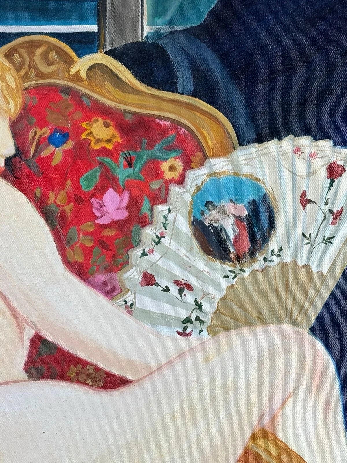 art-decoration-tableau-peinture-huile-toile-portrait-feminin-femme-nue-eventail