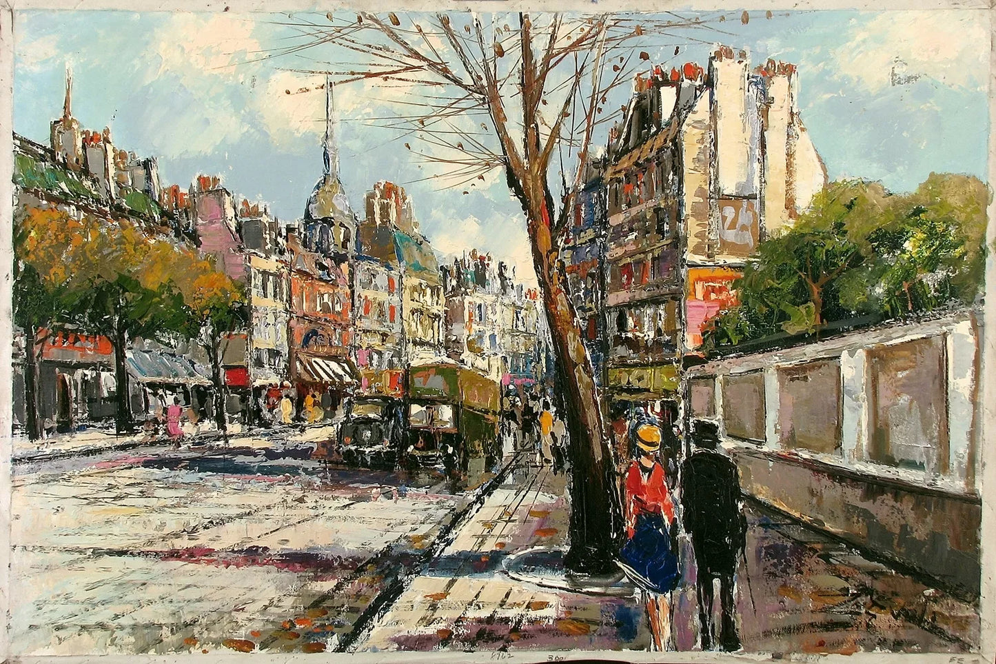 art-decoration-paysage-scene-personnages-rue-Paris-France-peinture-huile-toile - Kikooyou Art Gallery