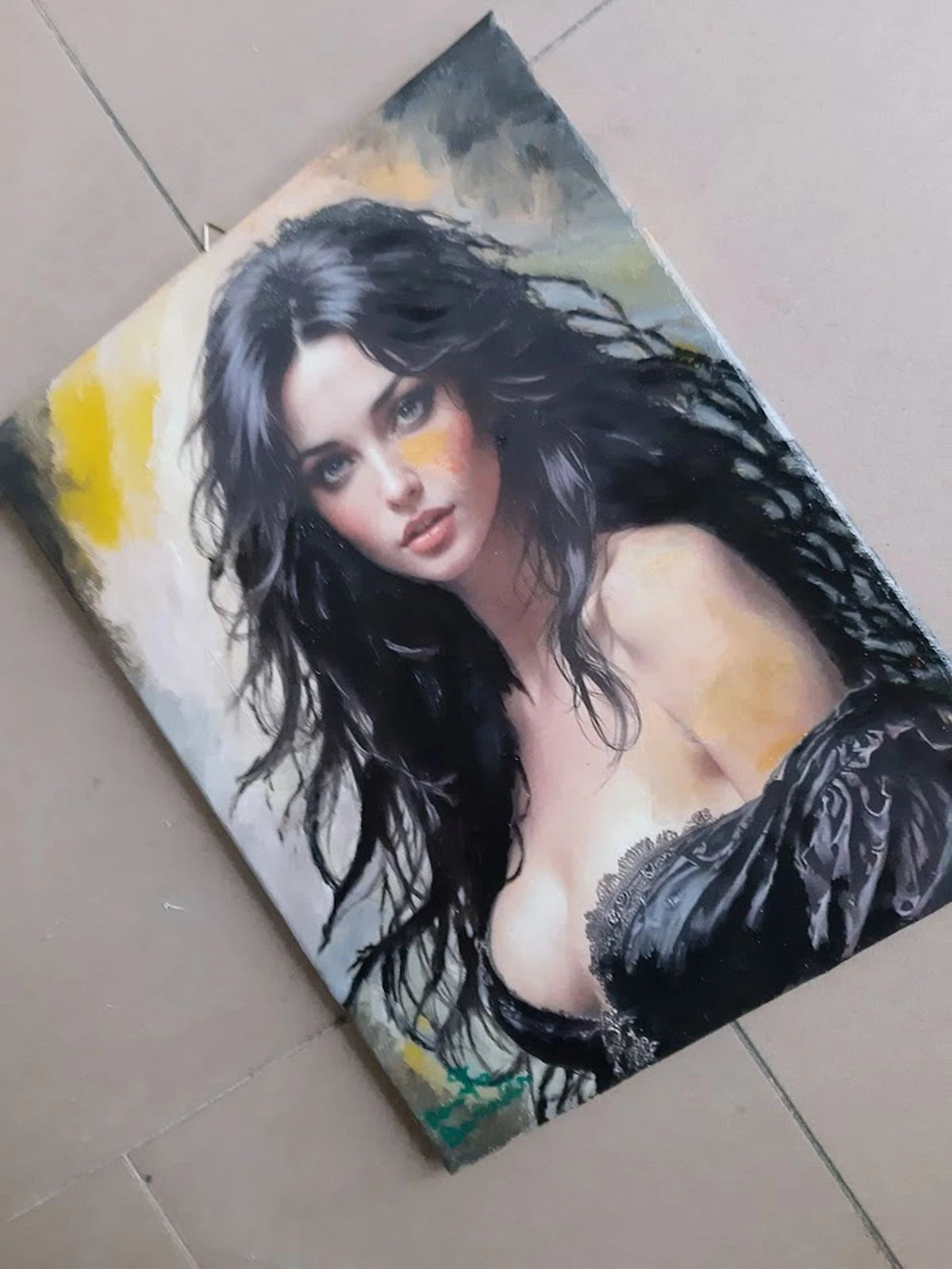 art-decoration-tableau-peinture-huile-toile-portrait-feminin-femme-sexy-brune