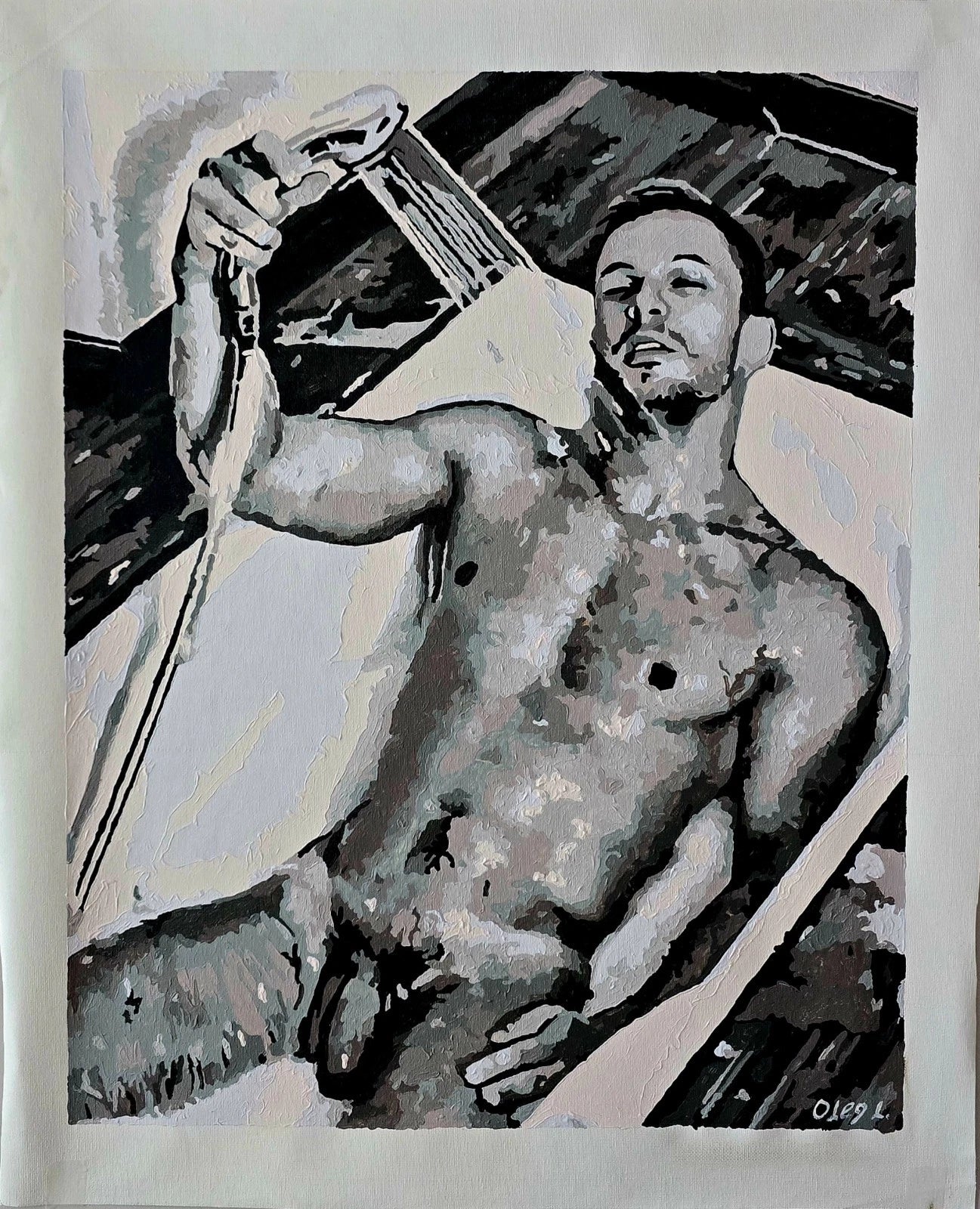 art-decoration-tableau-peinture-huile-toile-portrait-homme-nu-male-tbm-intégrale-URBAN RHAPSODY