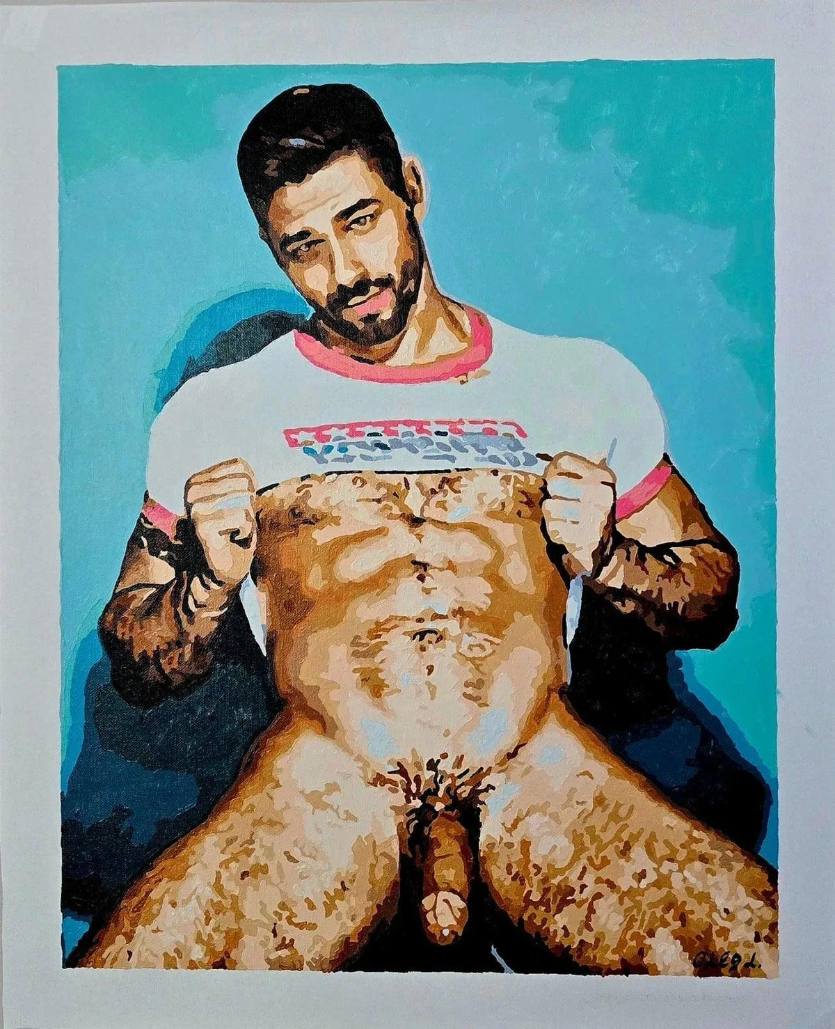 art-decoration-erotique-tableau-peinture-huile-toile-homme-nu-integrale-avant la goutte - Kikooyou Art Gallery