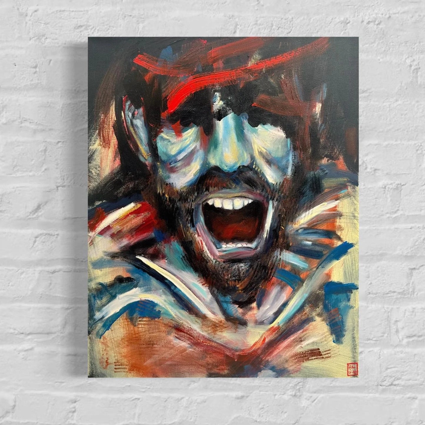 art-moderne-nu-masculin-homme-torse-nu-le cri-peinture-originale-huile-toile