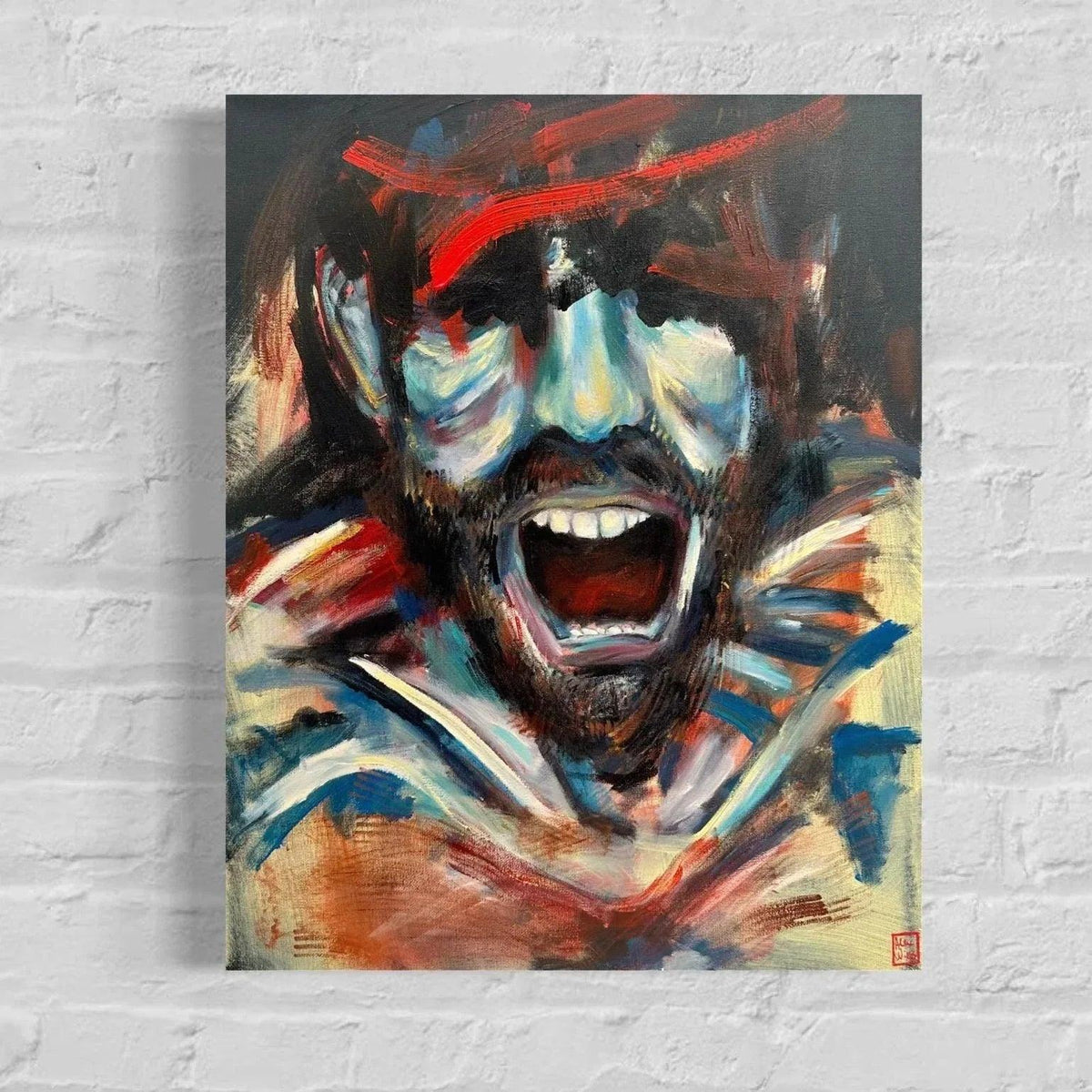 art-moderne-nu-masculin-homme-torse-nu-le cri-peinture-originale-huile-toile - Kikooyou Art Gallery