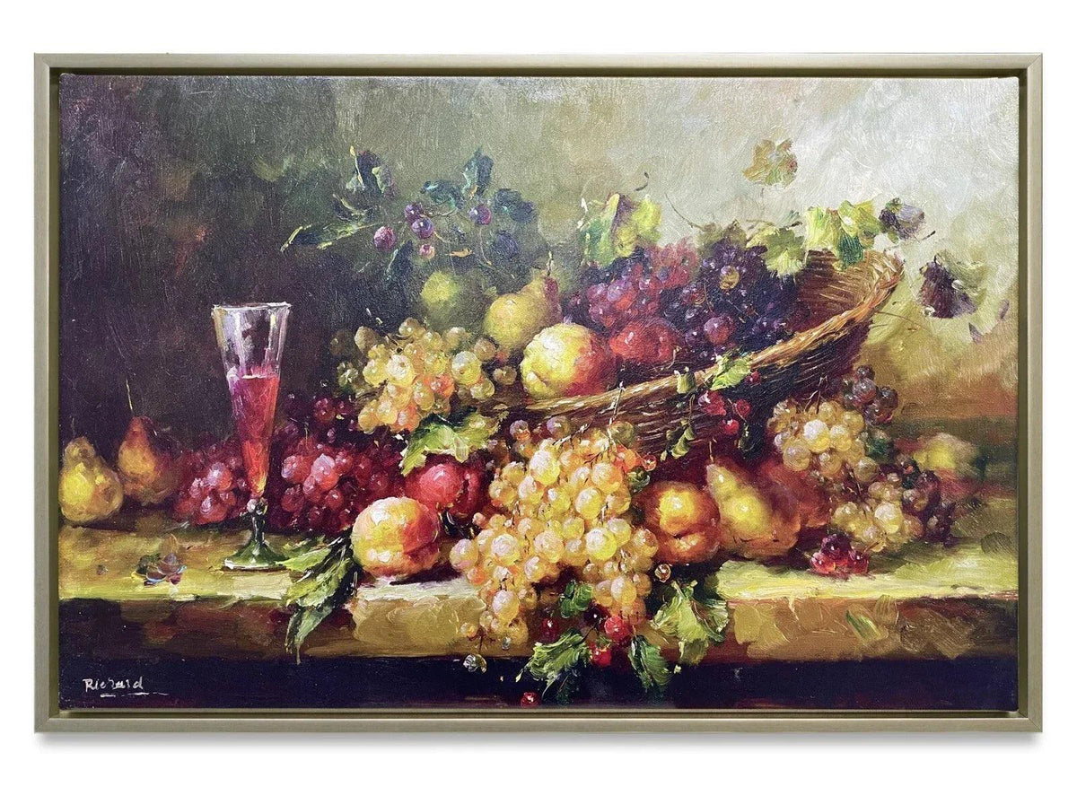 NY Art- Original Oil Painting of Still Life Fruits on Canvas Framed - Kikooyou Art Gallery