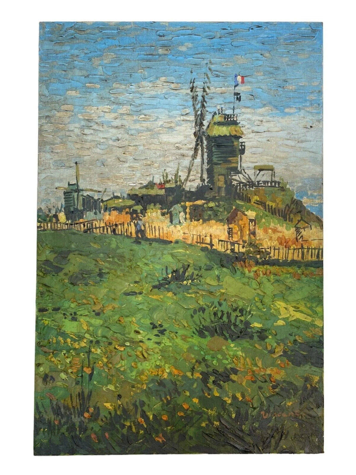 art-decoration-tableau-peinture-huile-toile-paysage-campagne-champ-moulin-vent-d'après Van Gogh